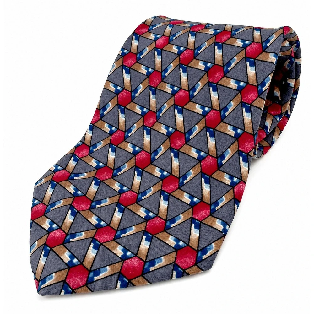 Christian Dior Monsieur Men's Neck Tie One Size Gray Geometric Print 100% Silk